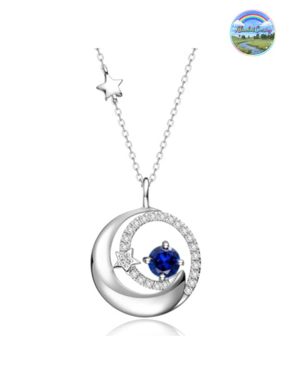 Moon and Star Birthstone Necklace 925 Sterling Silver White Gold Plated
